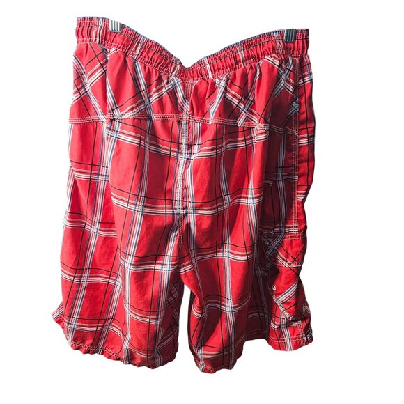 Burnside Red & White Plaid Mens Drawstring Swim Trunks With Mesh Lining Size L - Picture 5 of 6